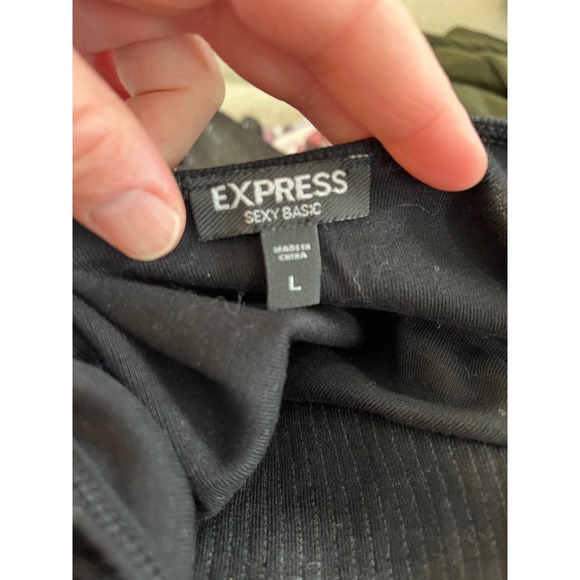 Express Sexy Basic Black Sequin Ribbed Tank Top Pima Cotton Modal Womens Large - Picture 2 of 4